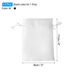 PATIKIL Satin Bags with Drawstring, 3 Pack 3x4 Inch Wedding Favor Bag Mini Gift Packaging Bag for Birthday Christmas Jewelry Party, Black Grey White