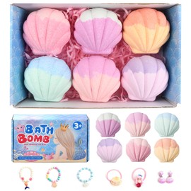 Dewocke 6PCS Bath Bombs for Kids with Surprise Inside, Spa Fizzy Bubble Bath with Mermaid Bracelets Jewelry, Natural Organic Bath Bombs Girls, Bath Fizzers Gift Set for Girls Toddlers Mermaid Gifts