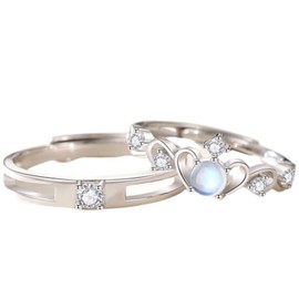 Nicoiro NSPR77 Pair Ring, Moonlight Crown, Made by S925, Matching Couple, Metal