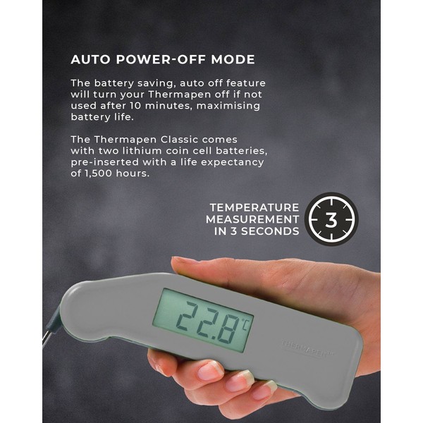 Classic Superfast Thermapen 3 Professional Food Thermometer, Grey