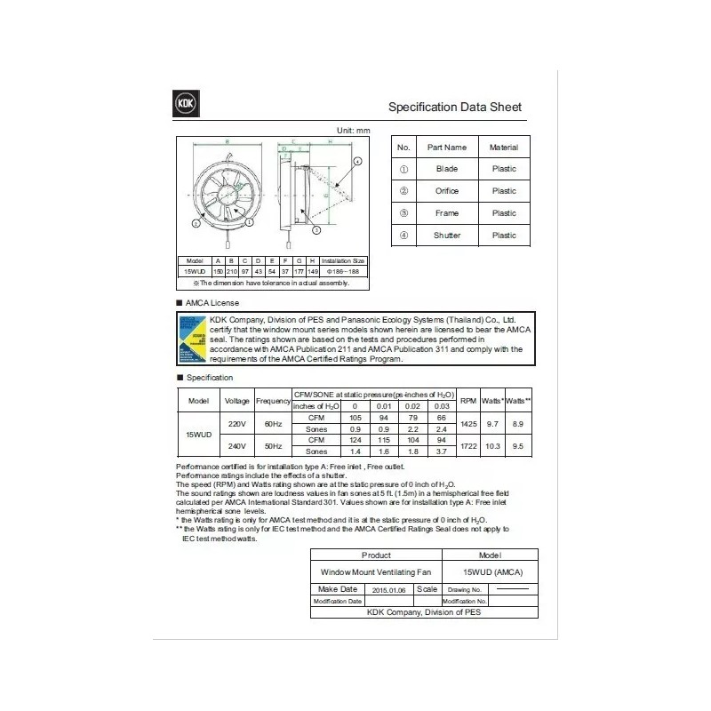 KDK VENTILATING FAN 15WUD