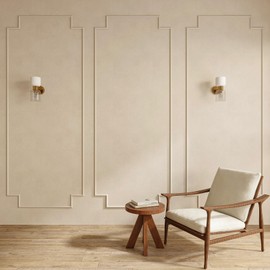 Pangda 3 Set 96'' x 37.5'' Peel and Stick Wall Molding Kit Scalloped Wainscot Wall Panel Premade Accent Molding Wainscoting Ready to Assemble Wainscoting Accent Panel for Home Decor