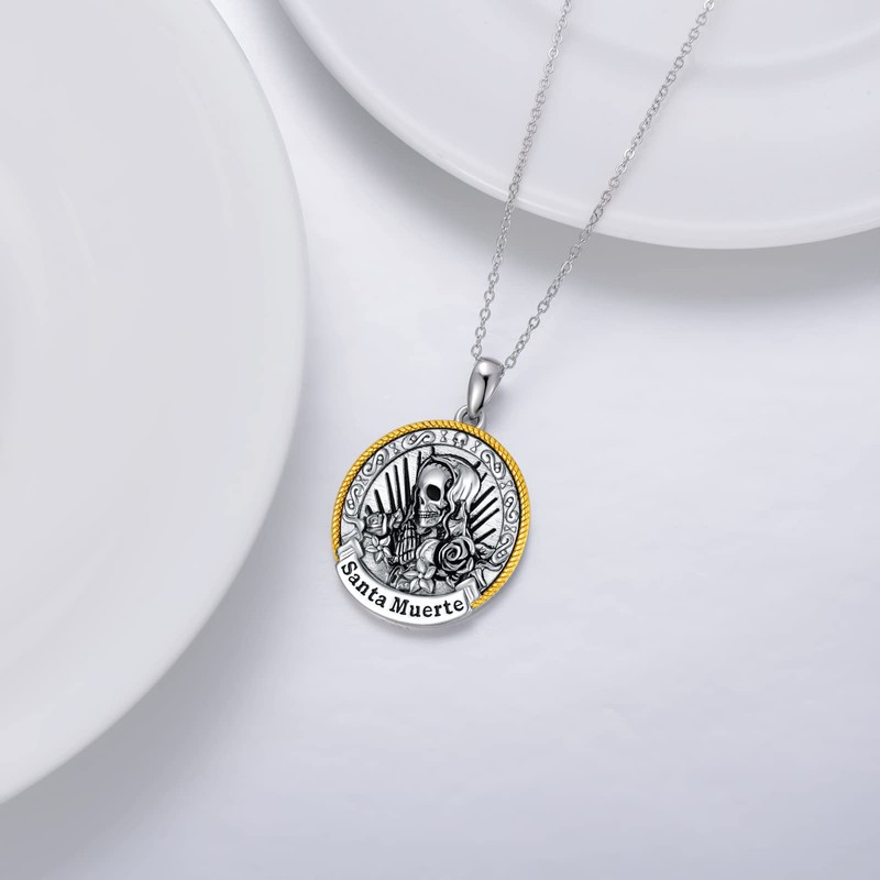 SLIACETE 925 Sterling Silver Santa Muerte Necklace for Women La