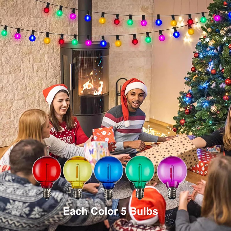 abulber G40 Multicolor Led Outdoor String Light Bulbs,Shatterproof Waterproof, E12