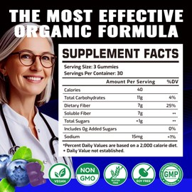 DANEW Pro Prebiotic Fiber Gummies for Adults, 7G Extra Strength, Zero Sugar Added, 90 Pectin Based Gummies, Digestive Health & Regularity Support-Blueberry