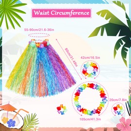 Fighting to Achieve 5pcs/set 31in Hawaiian Hula Grass Skirt for Women Matching Elastic Multicolor Flowers Costume for Adults Luau Tropical Beach Party