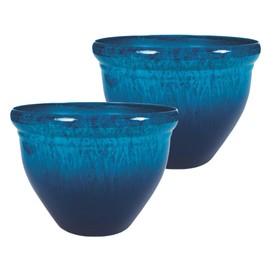 The HC Companies Pizzazz Decorative Round Flower Pots w/Ceramic Look - UV-Resistant Decorative Pot for Outdoor & Indoor Plant Pots - Modern Planter for Flower, Herbs (20” Admiral Blue, Pack of 2)