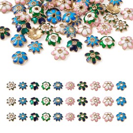 Cheriswelry 60Pcs Alloy Enamel Flower Bead Caps Golden Floral Spacer Beads 10 Styles 7.5-8mm for DIY Necklace Bracelet Earring Jewelry Making