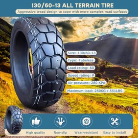130/60-13 Off Road Tire for Scooter, 130/60/13 All Terrain Knobby Tyre | 130 60 13 Offroad Tubeless Neumáticos Front/Rear Tires | 60P 280KPA 8P.R.