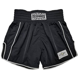 FLUORY Muay Thai - Pantalones cortos de boxeo con estilo simple y elegante, de nailon suave y suave, Negro -, X-Small