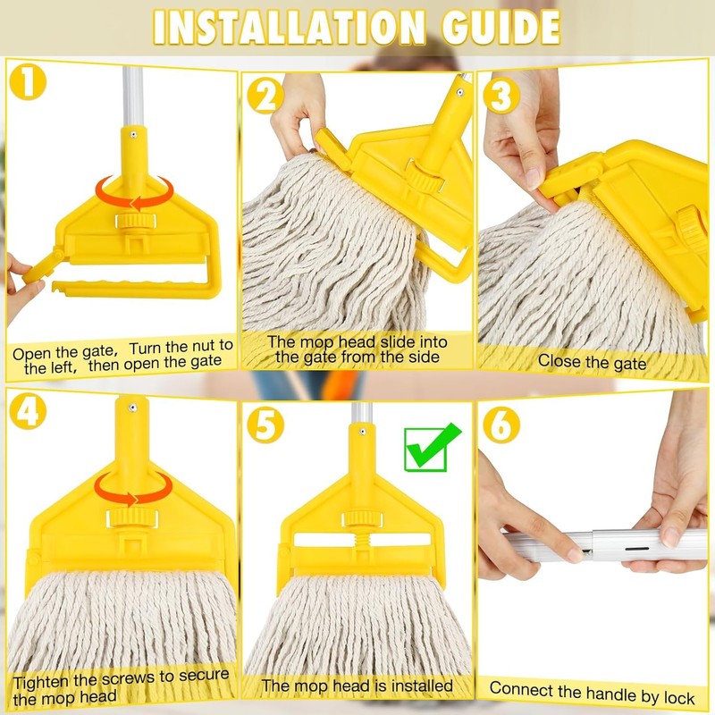 Commercial Mop Handle Heavy Duty,58" Industrial Mop Stick,Wet Mops Head