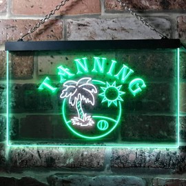 Tanning Sun Bath Illuminated Dual Color LED Neon Sign White & Green 12" x 8.5" st6s32-i0500-wg