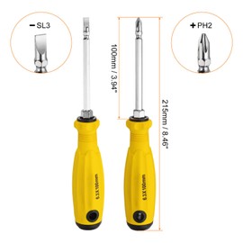 sourcing map 2pcs 2 in 1 Screwdriver PH2 Phillips & SL3 Slotted Magnetic Screwdrivers CR-V with Ergonomic Handle for DIY Repairing, Yellow