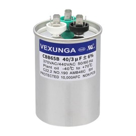 VEXUNGA 40/3 uF 40+3 MFD 370VAC or 440VAC Dual Run Start Round A/C Capacitor CBB65 CBB65B Air Conditioner Capacitors for AC Unit Fan Motor Start or Heat Pump or Condenser Straight Cool