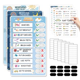 3 in 1 Bedtime/Morning/Weekly Routine Chart for Kids, Magnetic Chore Chart for Kids, Visual Schedule for Kids Toddlers Schedule Board for Home