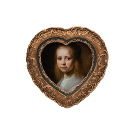 SYLVIA'S SHOP Small Antique 3x3 Heart Picture Frame, Mini Vintage Ornate Photo Frame, Table Top and Wall Hanging Home Decor, Old Fashioned Photo Gallery Art Deco, Bronze Gold and Navy Blue
