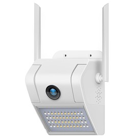 Cámara de Seguridad Exterior WiFi Inalámbrica con Lámpara de Leds Full HD 1080p Gran Angular 160º 2 Mega Pixeles, Visión Nocturna y Audio de dos Vías App iCSee IOS, Android y PC