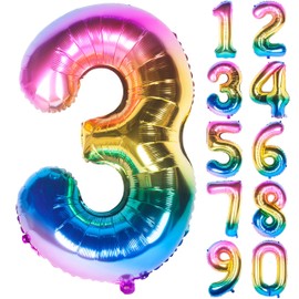 40 Inch Rainbow Digit Helium Foil Birthday Party Balloons (Dark Rainbow 3)