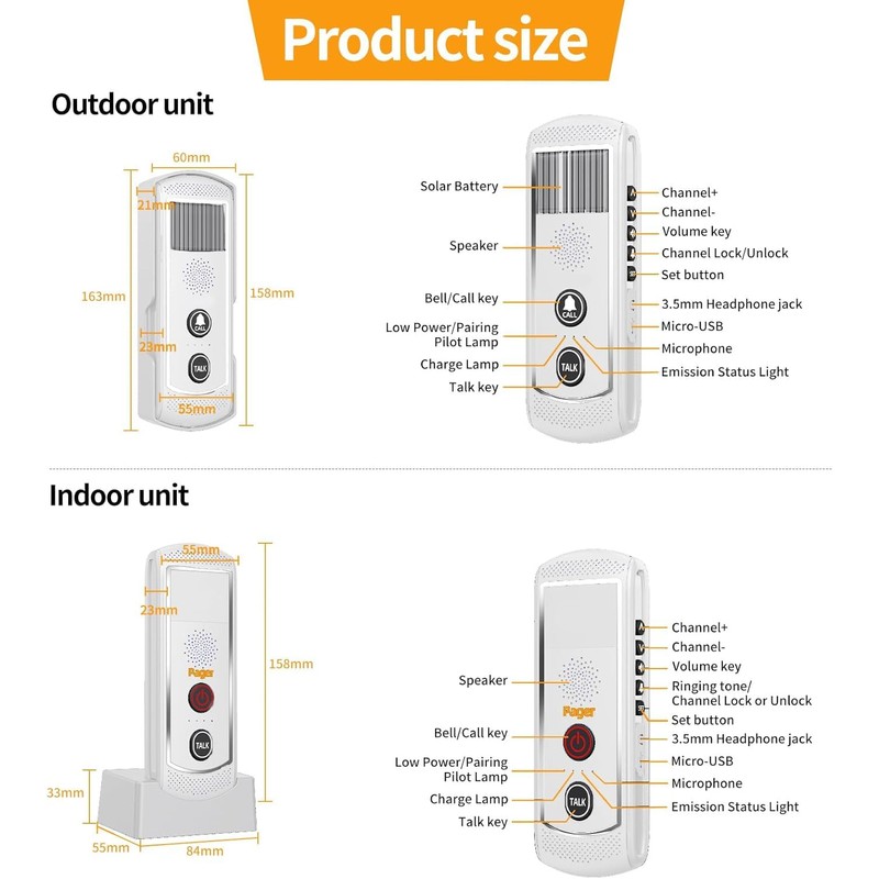 PANDAAR Wireless Doorbell for Home, intercom system with 4900ft Range,