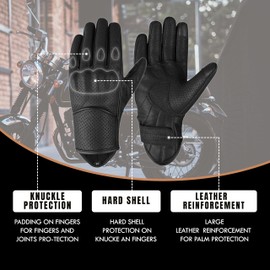 The AMA LOOK Leather Motorbike Gloves Men Women, Touchscreen Breathable Summer Motorcycle Gloves Riding Racing Gloves (Black, M)