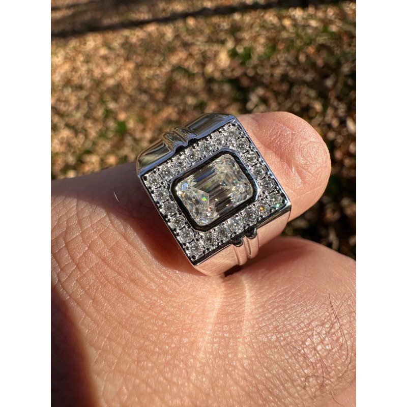 Harlembling Big 2.6ct Emerald Cut MOISSANITE Solitaire Mens Real Solid