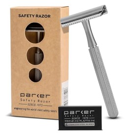 Parker Safety Razor,Maquinilla de afeitar de peine cerrado modelo 78R de 3 piezas con 5 hojas Parker Platinum incluidas (cromo satinado)
