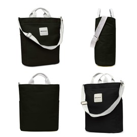 Canvas Tote Bag With Zipper And Pockets Casual Crossbody School Planner Hobo Bags For Women,Black