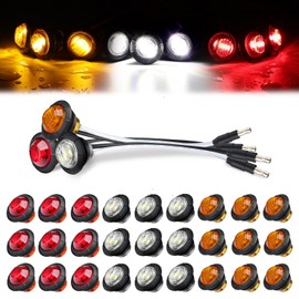 TMH 30 Pcs of 3/4 Inch LED Marker 10 Amber + 10 Red + 10 White Light with Connector Plug Clearance Bullet Side Marker Indicator Light Universal Fits RV, Boat, Pickup Truck 12V DC