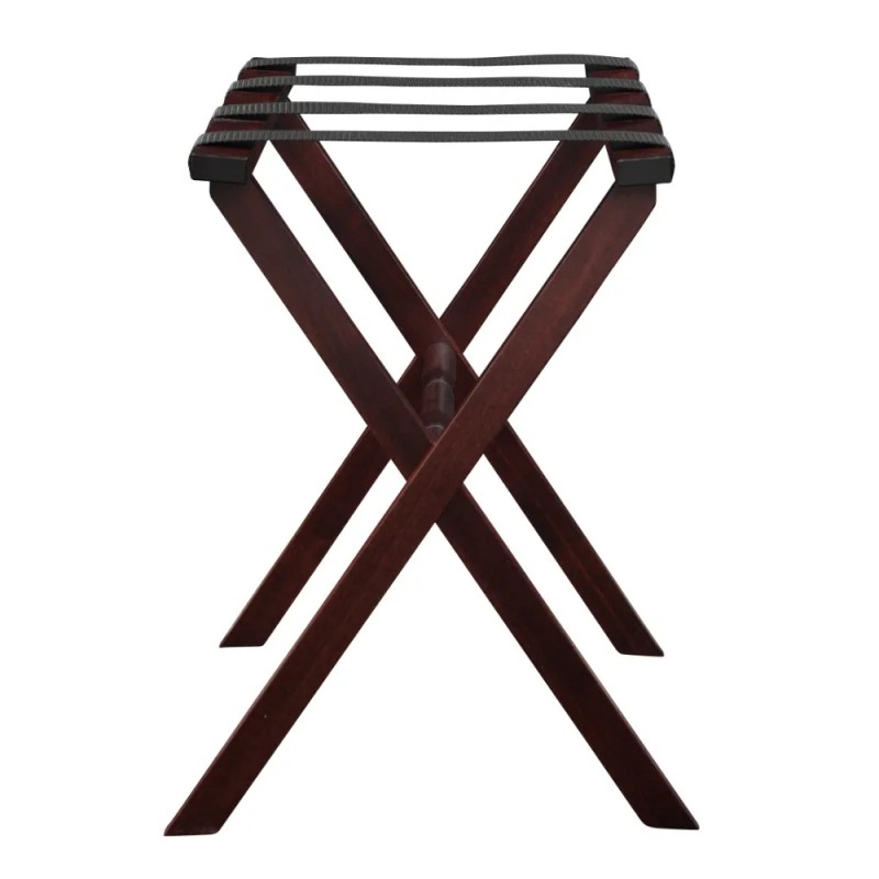 Homeroots Hotel Cherry Mahogany Folding Luggage Rack With Black Straps