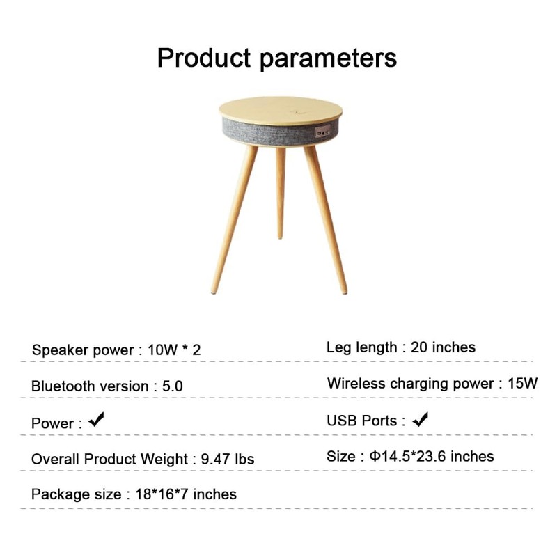 Louis Donné Smart End Table with Bluetooth Speakers, Round Side