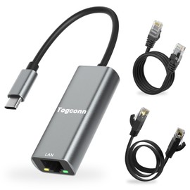 Togconn USB C to Ethernet Adapter, USB 3.1 Type-C to RJ45 Connectors, USB-C to Gigabit LAN Network Internet Adapter, for MacBook, Laptop, PC and More, Aluminum Adapter with 2 Pack Cat6 Cables
