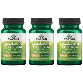 Swanson Lactobacillus Rhamnosus with FOS - Probiotic Supplement Supports Digestive Health - 5 Billion CFU - Promotes GI Tract Health During Travel - (60 Veggie Caps) 3 Pack