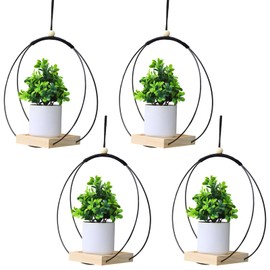 Toyosport 4 Pcs Plant Hanger with Wood Base, Hanging Window Planter, Boho Nordic Style, Ideal for Home and Balcony Decoration, Black