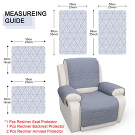 DUJUIKE Waterproof Armchair Protector Armchair Cushion with Armrests, Chair Protector Cover for Recliner Chair, Furniture Protection for Children, Dogs, Cats (Grey, Pack of 4 (2 Pieces 48 x 58 cm + 2