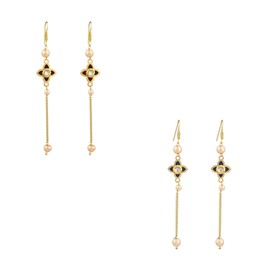 Efulgenz Multipack of 2 Indian Earrings for Women Maroon Minimal Jewelry Faux Pearl Floral Single Chain Tassel Drop Hook Earrings for Women Dangle Earring Set Bollywood Bridal Fashion Jewelry for Women, Metal, No Gemstone