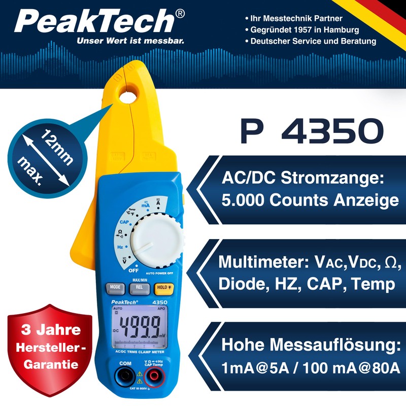 PeakTech/Leak Pliers 80 A AC/DC Power Supply 1mA Resolution and