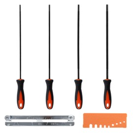 Pack of 4 File for Chainsaw, 4 Sizes Round Files Sharpening, Round Chainsaw Files, Steel Round File Hand Tool with Quick Check Gauge Filing Aid, Black Half Round Wood Rasps for DIY Electric Saws