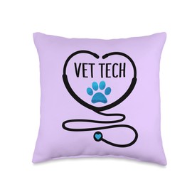 Best Vet Tech Designz Vet Tech Stethoscope Cute Veterinary Technician Appreciation Throw Pillow, 16x16, Multicolor