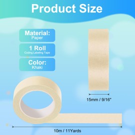 PATIKIL Colored Masking Tape 15mm x 10 Meters, Color Code Labeling Tape for DIY Craft Science Lab Organizing, Khaki
