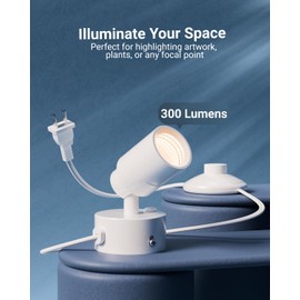 Sunco Uplighting Indoor with Foot Switch, LED Floor Spotlight, for Indoor Plants 3W, 300 Lumens, 3000K Warm White, 120V, Non-Dimmable, White UL/ETL 4 Pack