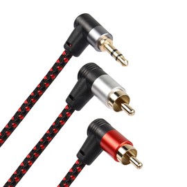 RIIEYOCA 90 Degree Right Angle 3.5mm to 2 RCA Cable 6FT,2RCA Male to 3.5mm TRS Male Stereo Y Splitter Adapter for Smartphone, Speaker, MP3, Tablet & More