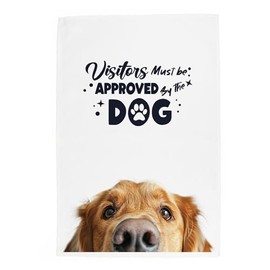 Purely Home Peeping Dog Tea Towel - Visitors Must Be Approved By The Dog - Golden Retriever Gift Panama Cotton Kitchen Dish Towel/Drying Cloth - 67cm x 45cm