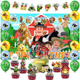 42pcs Lai Granja De Zenoon Party Decoration Pack Includes，Banner，Cake Topper，Blackdrop,Balloons for Zenoon party decoration