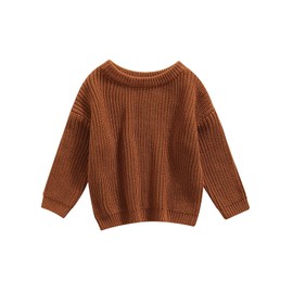 Afunbaby Baby Girl Boy Knit Sweater Blouse Pullover Sweatshirt Warm Crewneck Long Sleeve Tops for Infant Toddler (3-4T,A-Brown)