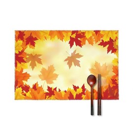 Juego de 6 manteles individuales de otoño, diseño de hojas de arce para decoración de mesa de comedor, manteles individuales de lino de algodón lavables, tapetes de mesa de otoño para cocina, cena,