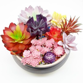 Woohome 15 PCS Artificial Succulent Plants, Fake Succulent, Unpotted Faux Succulent Assortment in Flocked Green in Different Type for Home Decor Indoor Wall Garden DIY