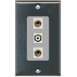 RiteAV - 1 Port RCA White 2 Port Banana Speaker Decorative Wall Plate - Stainless Steel/Gray