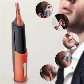 Recortador eléctrico multifuncional para nariz, barba, cejas y orejas para hombres, con luz LED integrada, hojas de acero inoxidable y carcasa ABS, kit compacto para piel sensible, color naranja