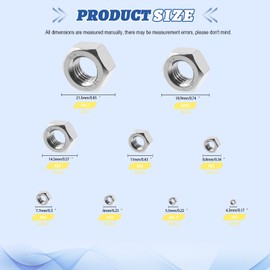 Glarks 370Pcs 304 Stainless Steel Hex Nuts Assortment Kit, 9 Size M2 M2.5 M3 M4 M5 M6 M8 M10 M12 Standard Metric Nuts for Screw Bolts