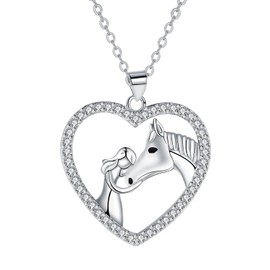 Hifeeled Horse and Girls Necklace Women's 925 Sterling Silver Necklace Horse Original Women Jewellery Christmas Gifts for Mother Wife Daughter, Sterling Silver, Cubic Zirconia